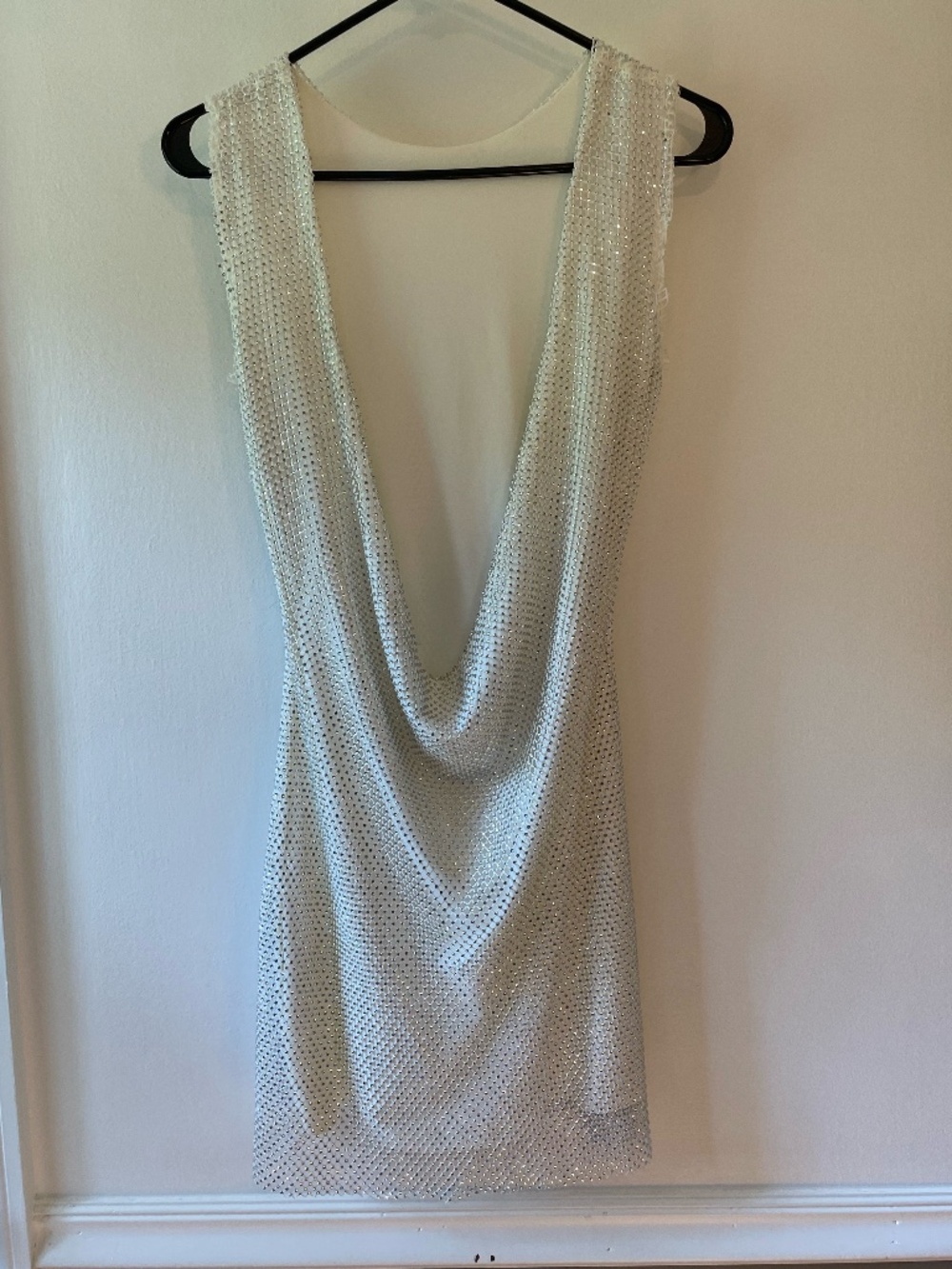 12th Tribe Anna White Rhinestone Mesh Sleeveless Backless Mini Dress size XS
